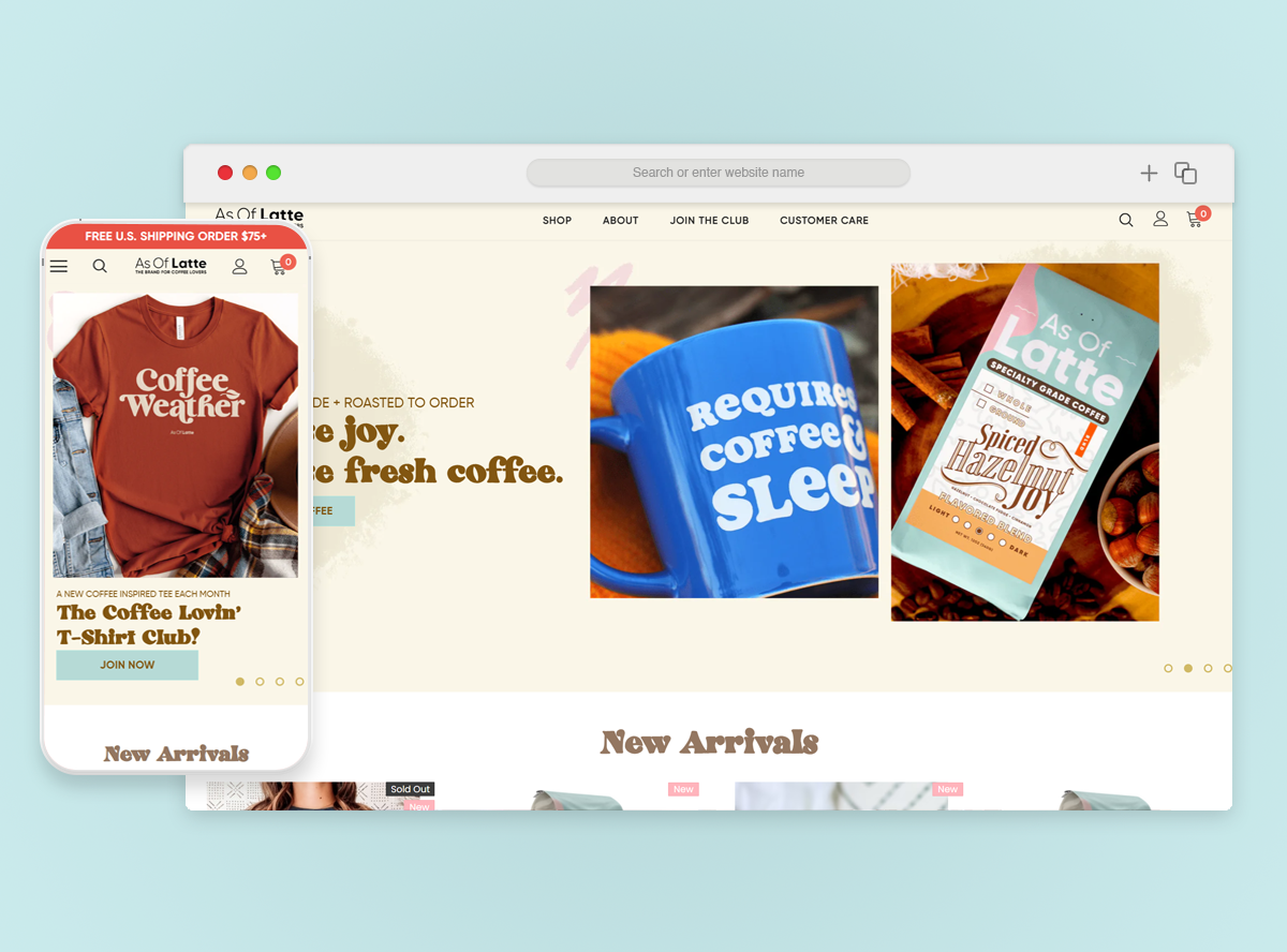 Shopify Website Design for As Of Latte